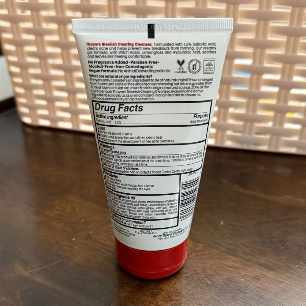 Thayers Blemish Clearing Cleanser Unisex 4.4oz White Salicylic‎ Acid Acne NWT